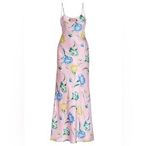Rodarte Women’s FLORAL PRINTED SLIP Silk DRESS Pink Size 12 Made in the USA MIDI